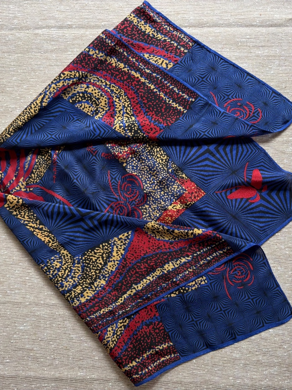Vintage Lanvin Paris Silk Scarf Op Art Geometric Red Rose Butterfly Square 30x30